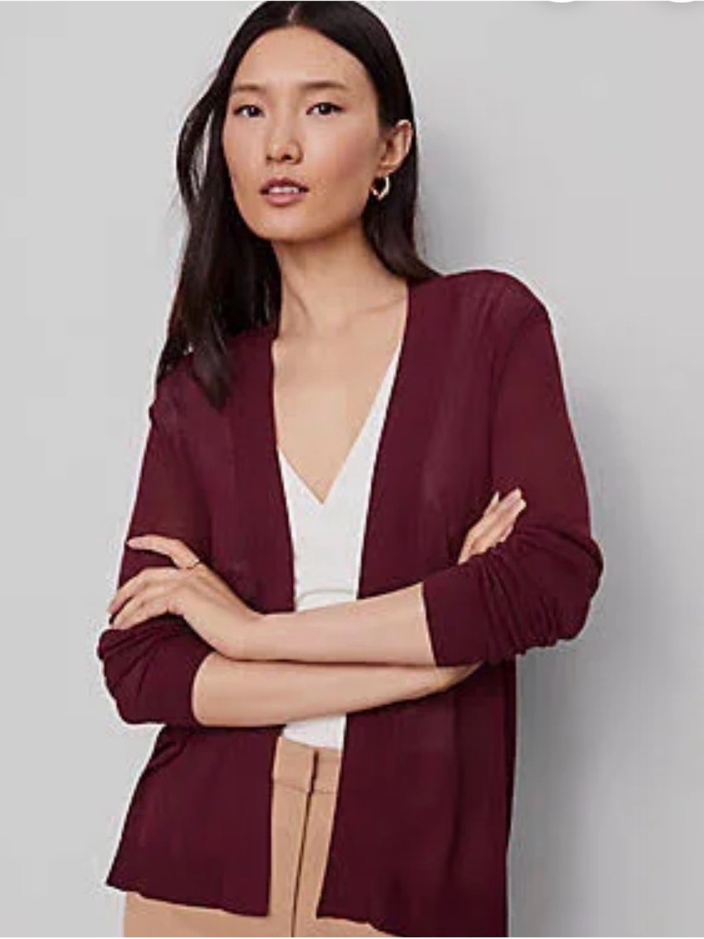 Ann Taylor Essentials Open-Front Cardigan Sweater in Windsor Wine